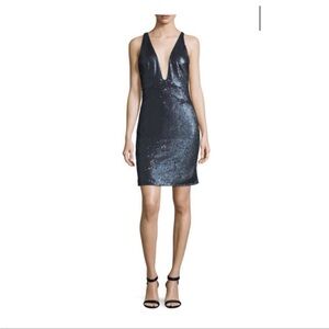 Halston Heritage Plunging Neckline Elegant Sequin Dress